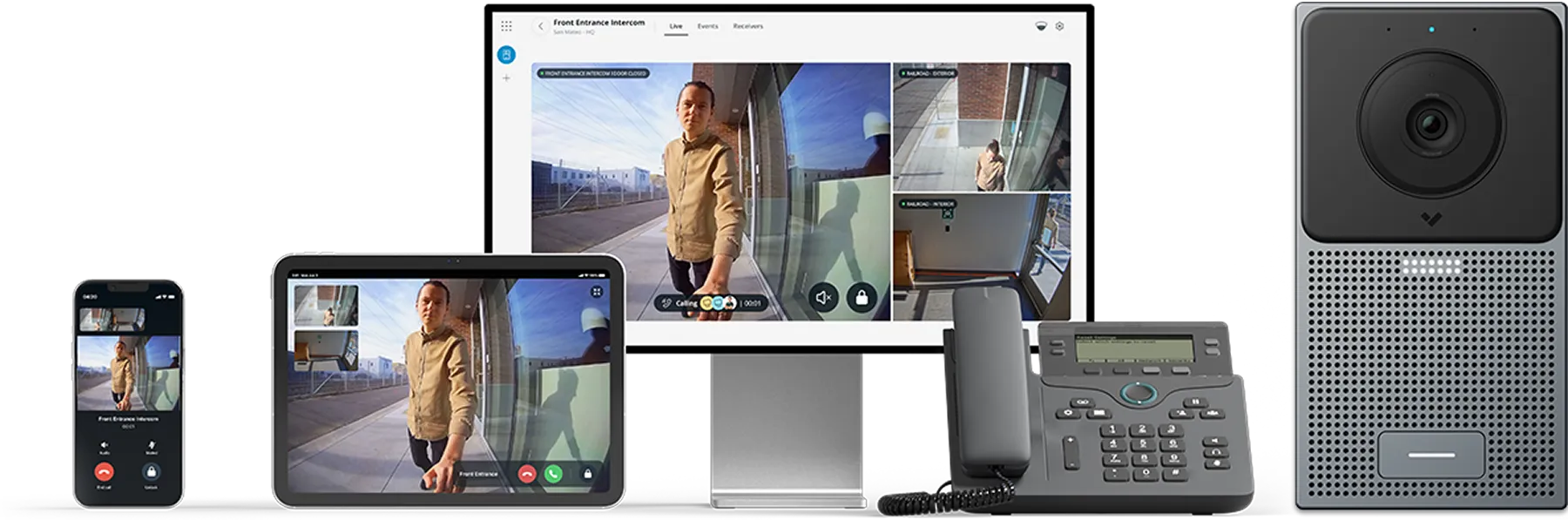 鮮明なビデオとクリアな音声を提供する強力なインターホンによりドアの外にいる人物との会話や状況をライブに把握できます。